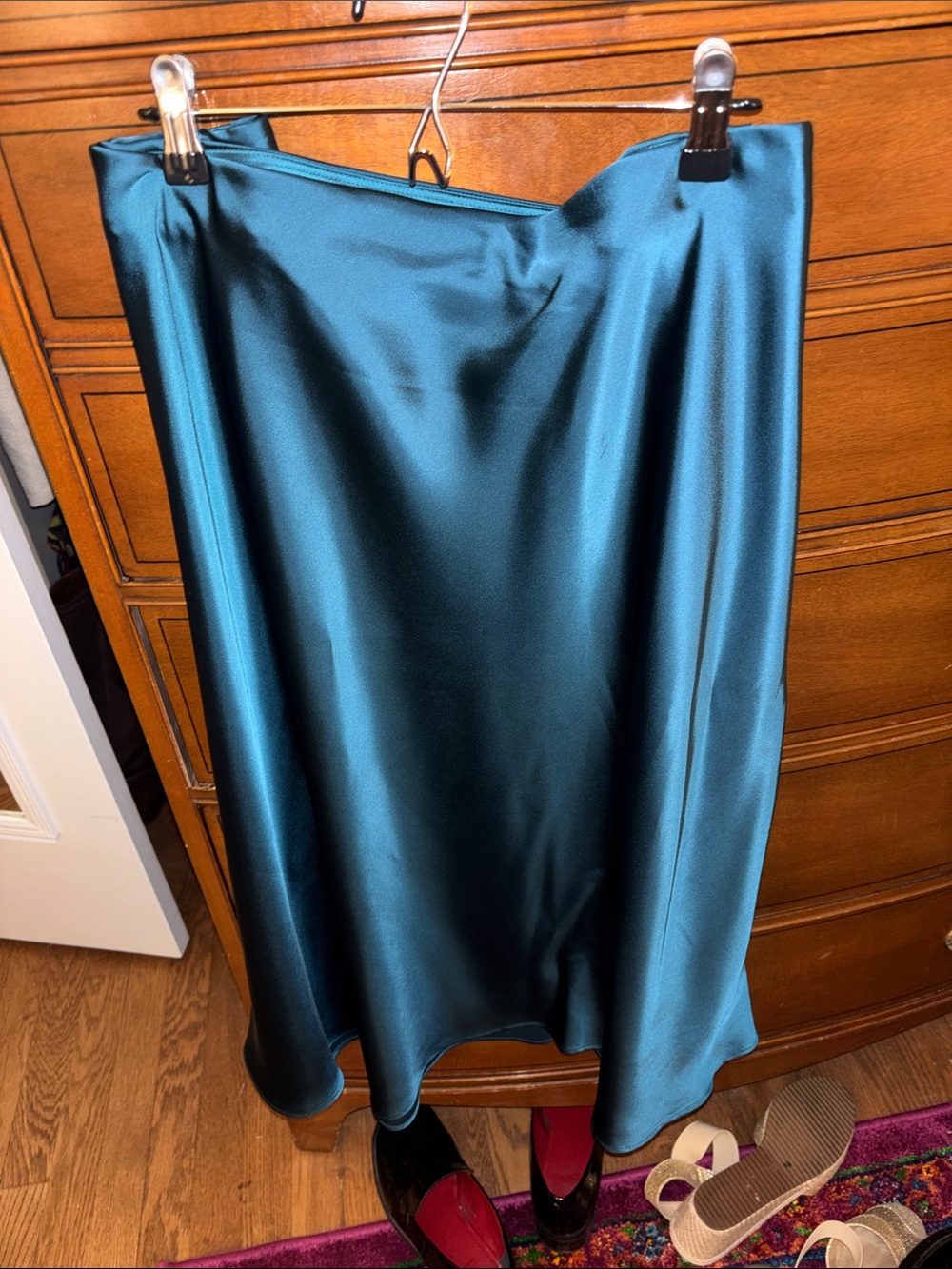 Talbots Teal Satin Midi Skirt